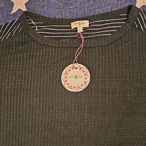 Umgee Olive Green Textured Waffle Knit Crew Top